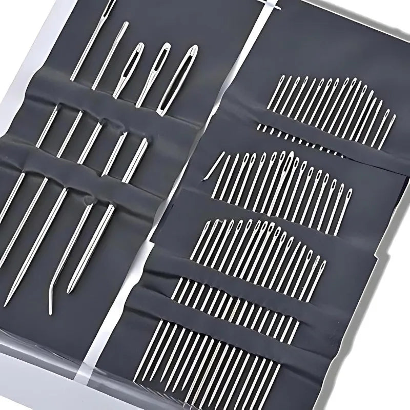 55-Piece Stainless Steel Hand Sewing Needles Set, Large Eye Needles for Embroidery & Sewing, Multi Sizes, White Packaging, Non-R