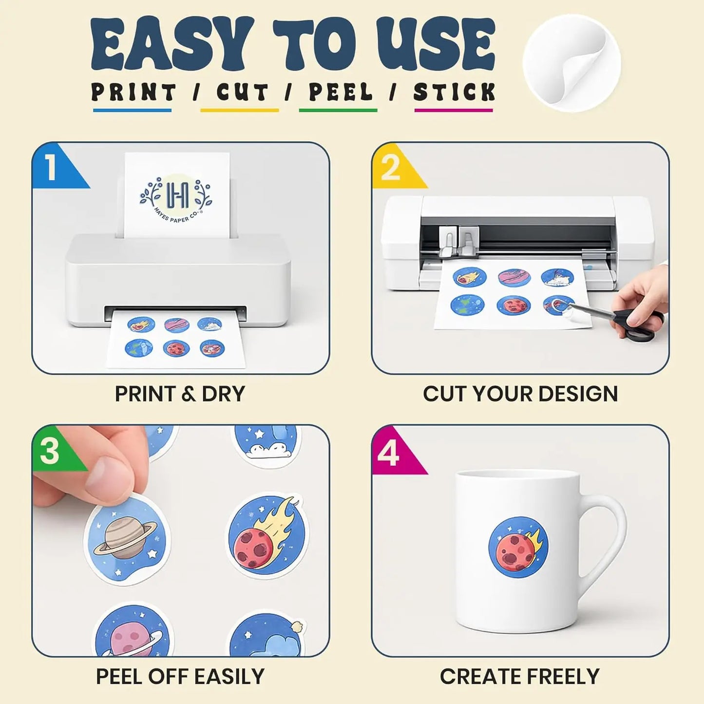 Printable Vinyl Sticker Paper for Inkjet Printer, Glossy Waterproof Self-Adhesive Sheets for Cricut, Labels & Water Bottle