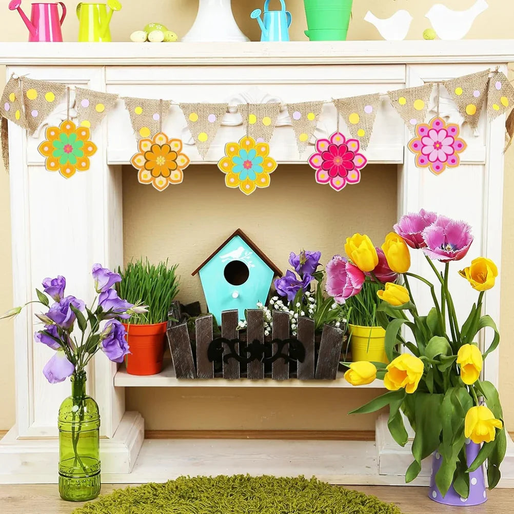 10pcs Wooden Flower  Hanging Ornaments for DIY Crafts