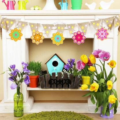 10pcs Wooden Flower  Hanging Ornaments for DIY Crafts