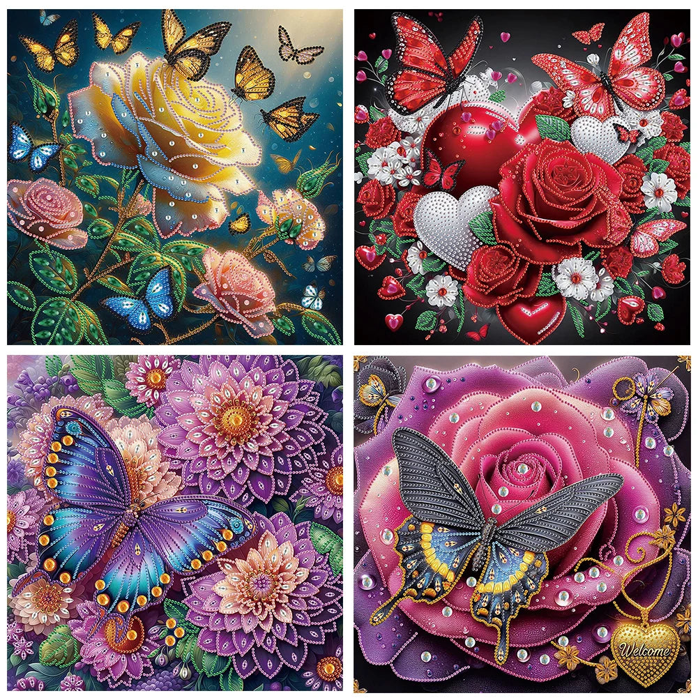 4Pcs 40x40cm Flower 5D DIY Special Shape Crystal Partial Diamond Painting Kit