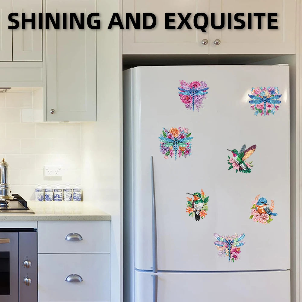 12PCS 2D Flat DIY Diamond Painting Refrigerator Magnet Diamond Art Kits Crystal Refrigerator Magnet for Home Kitchen Decoration