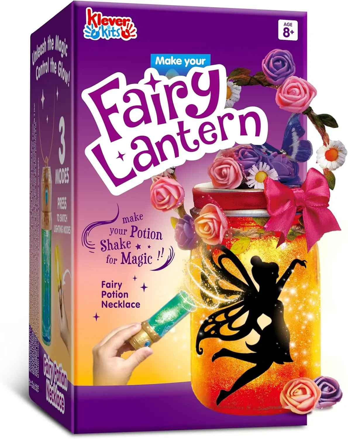 Joyfy DIY Fairy Lantern Craft Kit with Rose Lights and String Lights for Girls Age 8+ Gifts with 7 Color Fairy Potion Necklace