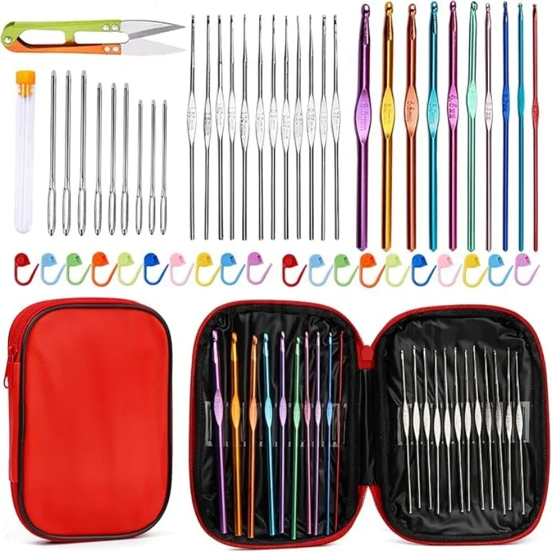 54 Pcs Crochet Needles Set, Knitting Needles Blunt Needles Stitch Marker Kit With Storage Case,DIY Hand Knitting Tools