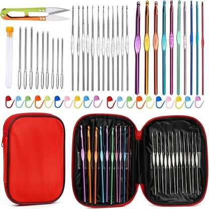 54 Pcs Crochet Needles Set, Knitting Needles Blunt Needles Stitch Marker Kit With Storage Case,DIY Hand Knitting Tools