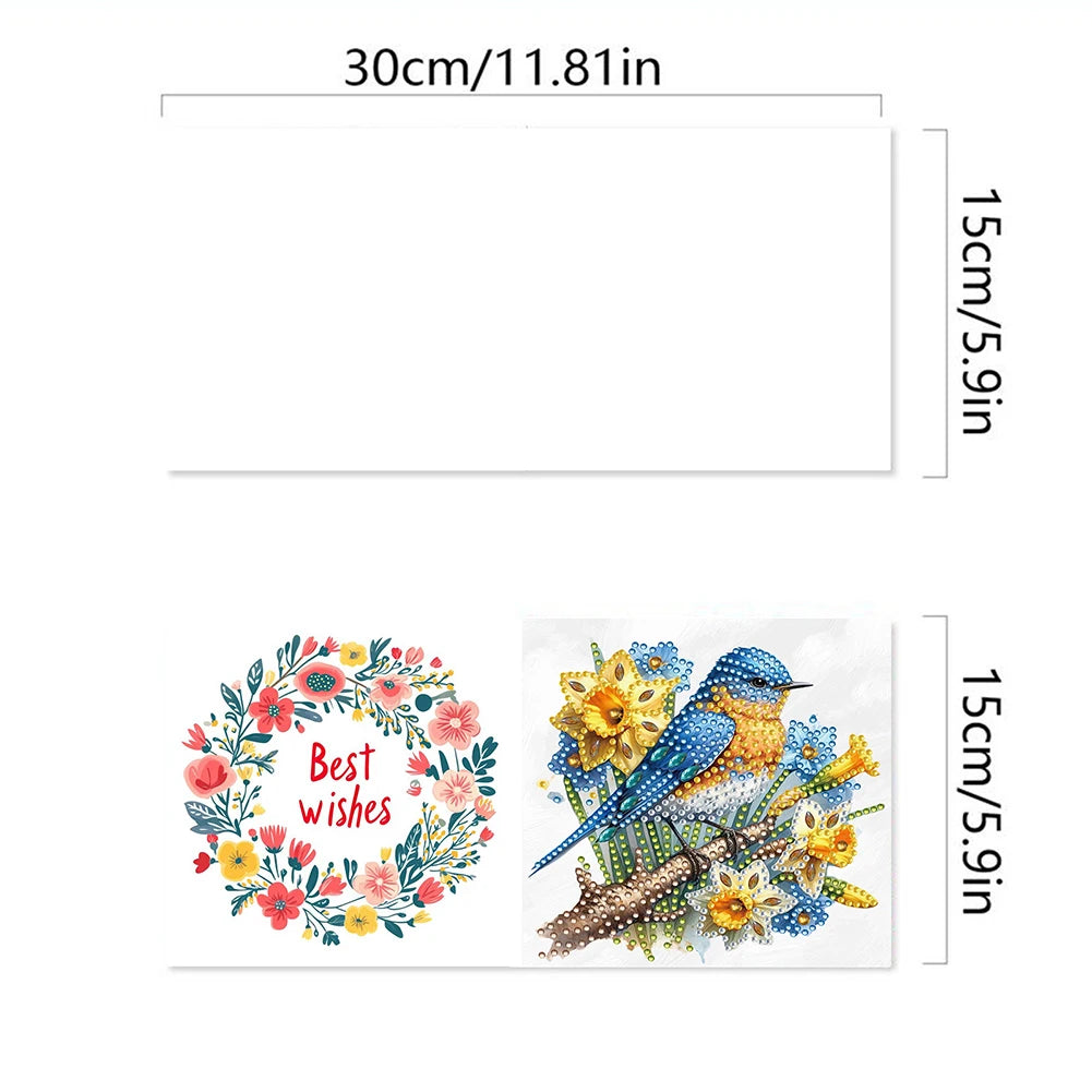 6pcs 5D Rhinestone Arts Greetings Birthday Card DIY Diamond Art Greeting Cards Handmade Diamond Painting Greeting Thank You Card