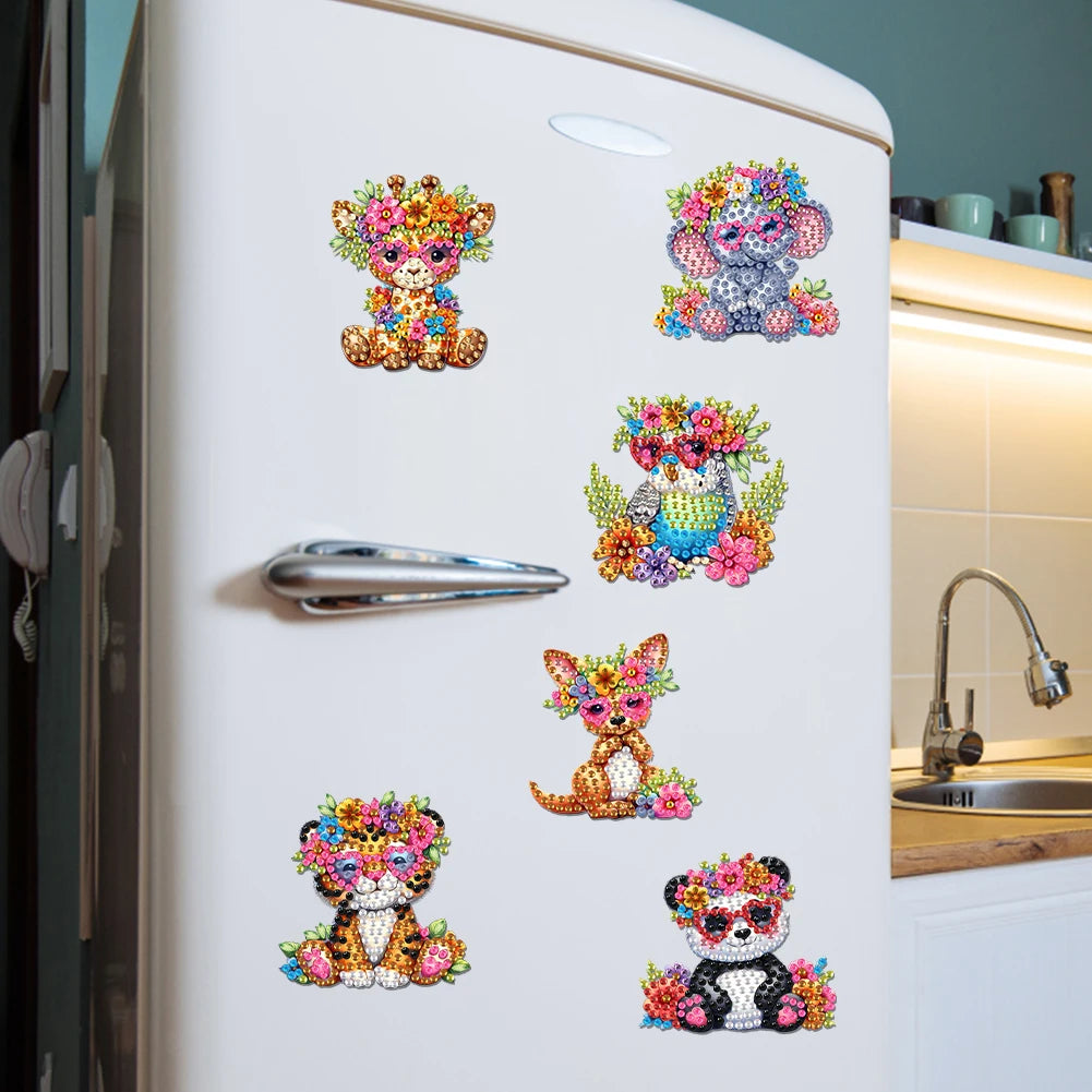 6Pcs Acrylic Flower Buckets Fridge Stickers Diamond Art Fridge Magnet Diamond Painting Refrigerator Magnet for Car Mailbox Decor