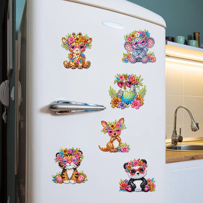 6Pcs Acrylic Flower Buckets Fridge Stickers Diamond Art Fridge Magnet Diamond Painting Refrigerator Magnet for Car Mailbox Decor