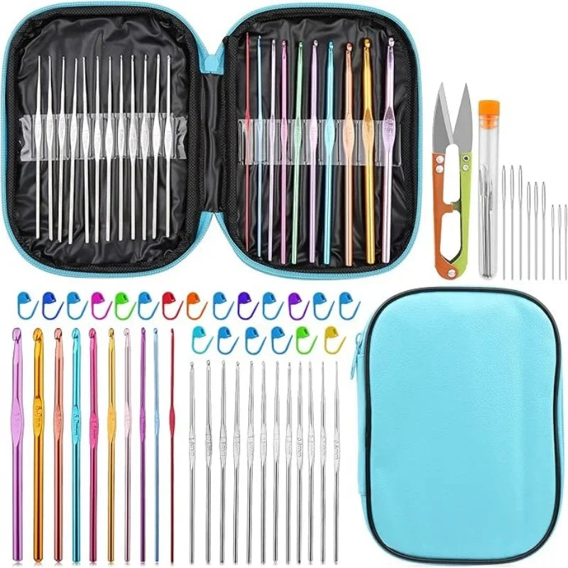 54 Pcs Crochet Needles Set, Knitting Needles Blunt Needles Stitch Marker Kit With Storage Case,DIY Hand Knitting Tools