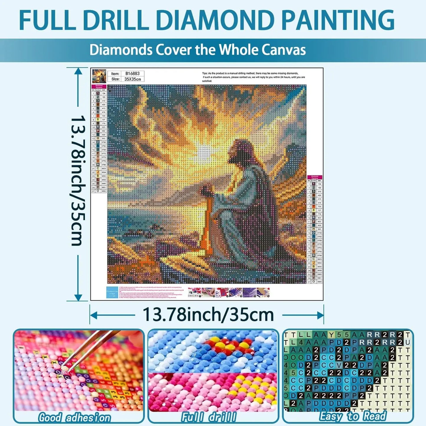 Jesus Christ Prayer Diamond Art Kit for Adults, Sunset Landscape DIY Round Full Drill Painting Home Decor 13.8x13.8in