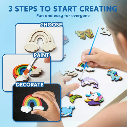 JOYFY 12 pcs Fantasy Wooden Magnets Unicorn Painting Craft Spring and Rainy Day ActivitiesToys for Kids Birthday Chirstmas Gift