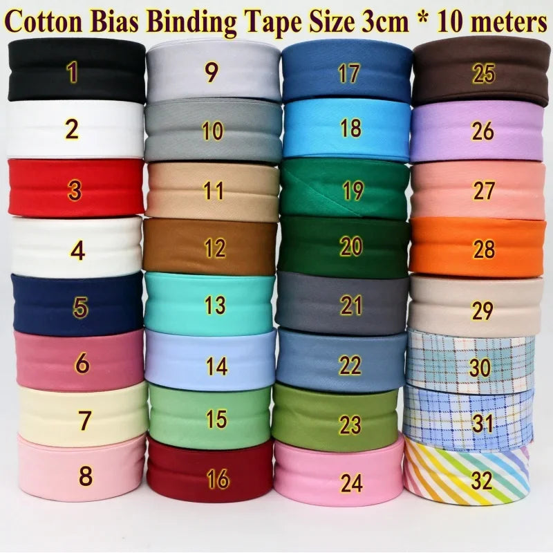 30mm x 10m Cotton Bias Binding Tape DIY Handmade Sewing for Children's clothing quilts tablecloth edge strip