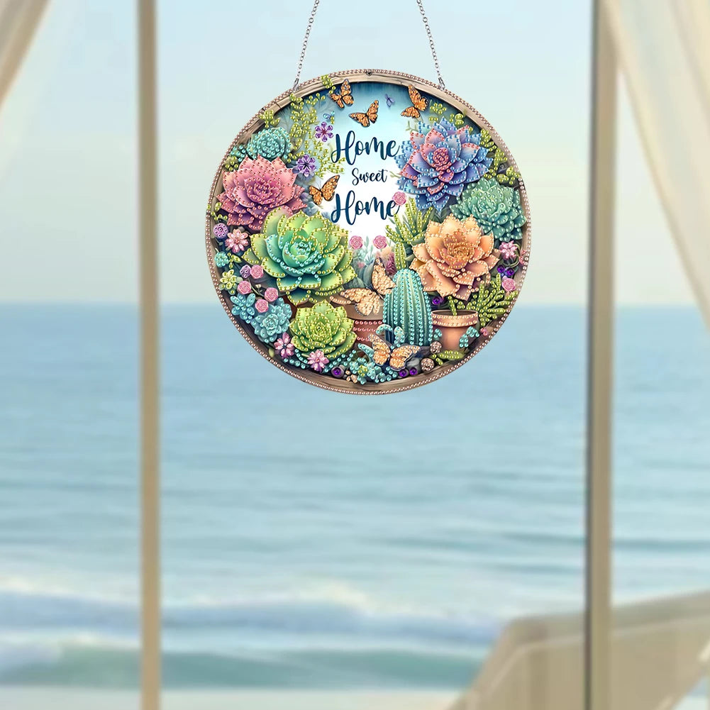 Acrylic Diamond Painting Home Decor 5D DIY Diamond Painting Dots Pendant Rhinestone Diamond Art Window Pendants for Window Decor