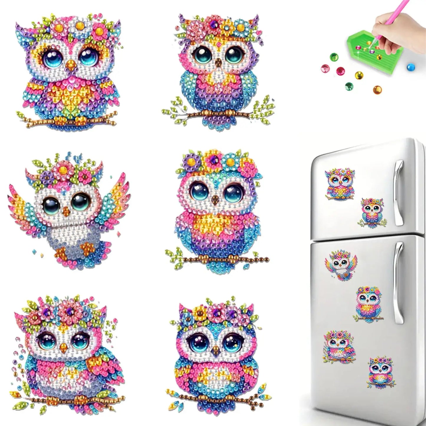 6Pcs Diamond Painting Kits DIY Diamond Art Refrigerator Magnets Diamond Art Magnets DIY Art Crafts for Adults Beginners
