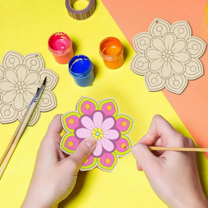 10pcs Wooden Flower  Hanging Ornaments for DIY Crafts