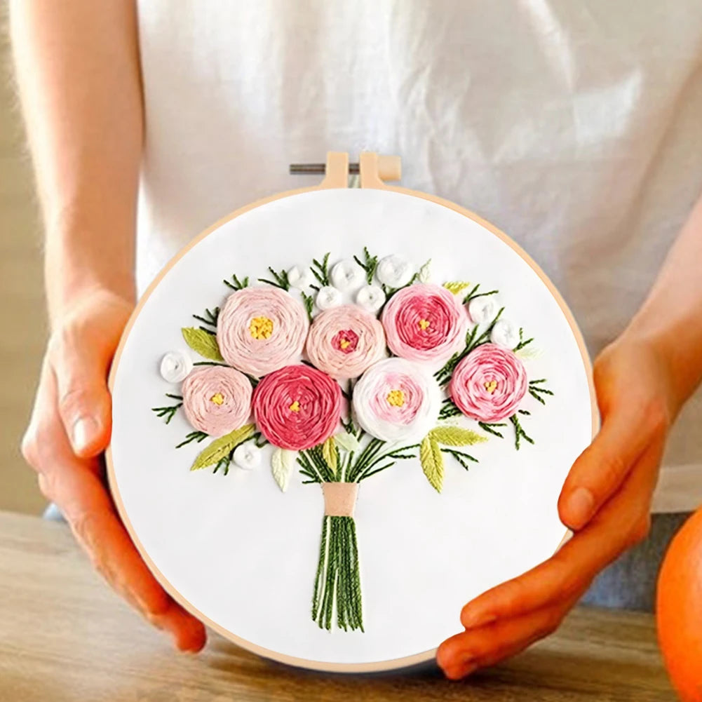Flower Cotton Stamped Embroidery Cross Stitch DIY Starter Needlepoint Kit