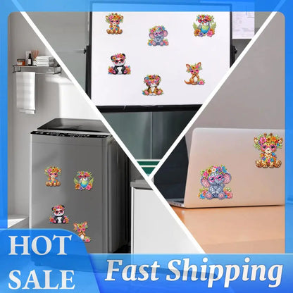 6Pcs Acrylic Flower Buckets Fridge Stickers Diamond Art Fridge Magnet Diamond Painting Refrigerator Magnet for Car Mailbox Decor