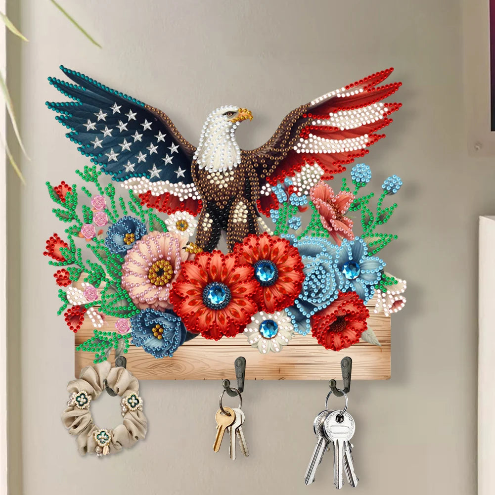 Wooden Eagle Flower Diamond Art Craft Wall Hooks Rhinestone Painting Coat Hook DIY Diamond Painting Art Hooks DIY Crafts Decor