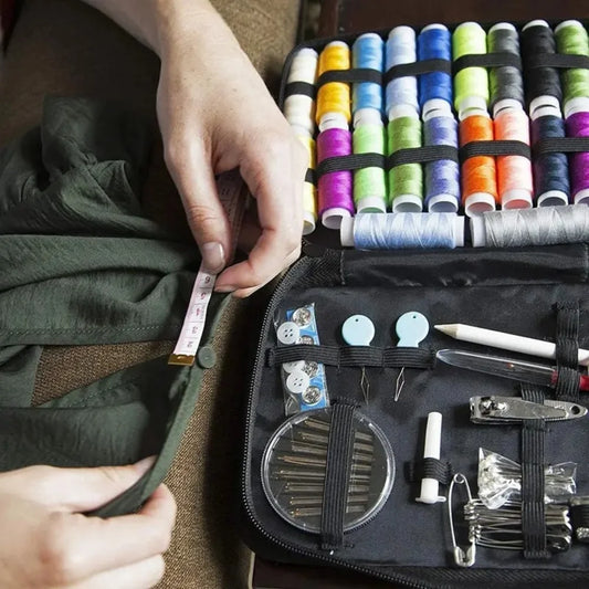 172/27pcs/set Sewing Kit with Threads Needles Scissors Tape Measure Buttons Storage Bag Portable Travel Sewing Box Tools