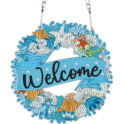 2D Flat DIY Summer Autumn Wreath Diamond Art Pendant Window Hanging Art for Wall