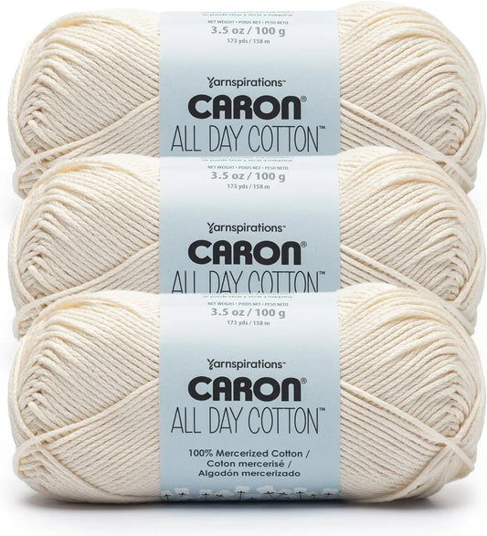3-Pack 100% Mercerized Cotton Yarn, 173 Yards Each, Cream Color for Knitting and Crochet