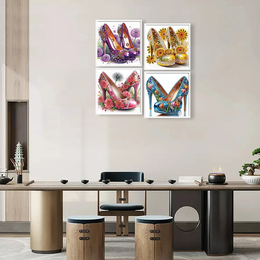 4PCS High Heel Special Shaped 5D DIY Partial Drill Diamond Art Kit for Adults