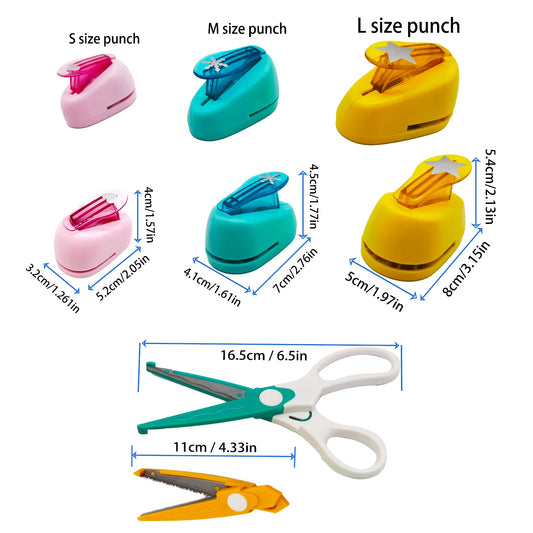 9pcs Craft Hole Punch Shapes Set, Creative DIY Puncher Craft Set with Scissors for Scrapbooking, Paper Punches Tool