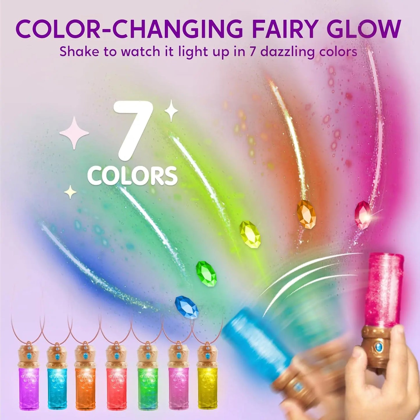 Joyfy DIY Fairy Lantern Craft Kit with Rose Lights and String Lights for Girls Age 8+ Gifts with 7 Color Fairy Potion Necklace