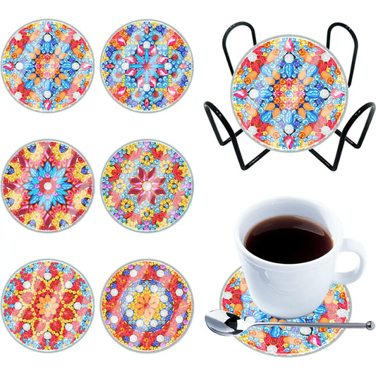 6PCS Diamond Painting Crafts Coaster Small Monster Acrylic Butterfly Washable with Holder for Adults  Beginner Gift Supplies