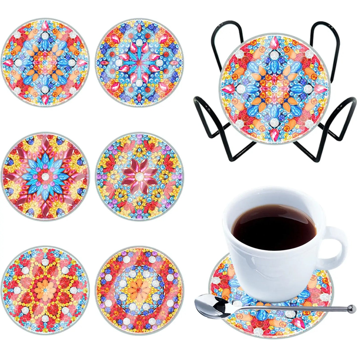 6PCS Diamond Painting Crafts Coaster Small Monster Acrylic Butterfly Washable with Holder for Adults  Beginner Gift Supplies