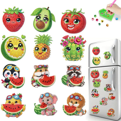 12PCS 2D Flat DIY Diamond Painting Refrigerator Magnet Diamond Art Kits Crystal Refrigerator Magnet for Home Kitchen Decoration
