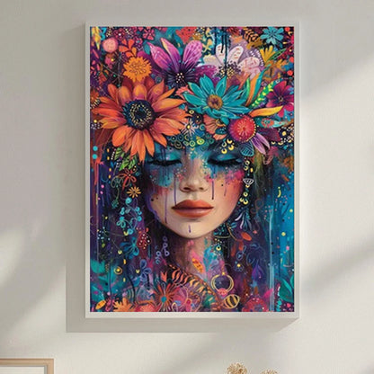5D DIY Art Diamond Painting Woman Flowers Mosaic Cross Stitch Kit Rhinestone Puzzle Inlay DIY Gift Decorative 12x16Inch