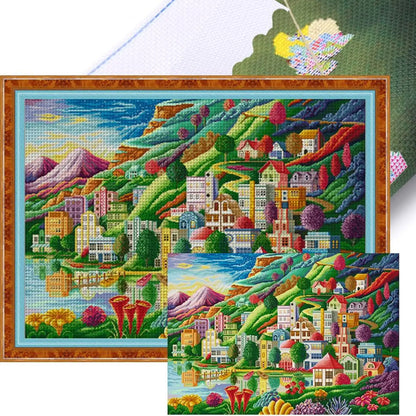 Town Printed Cross Stitch Kit 82x61cm DIY 14CT Egyptian Cotton Embroidery Craft