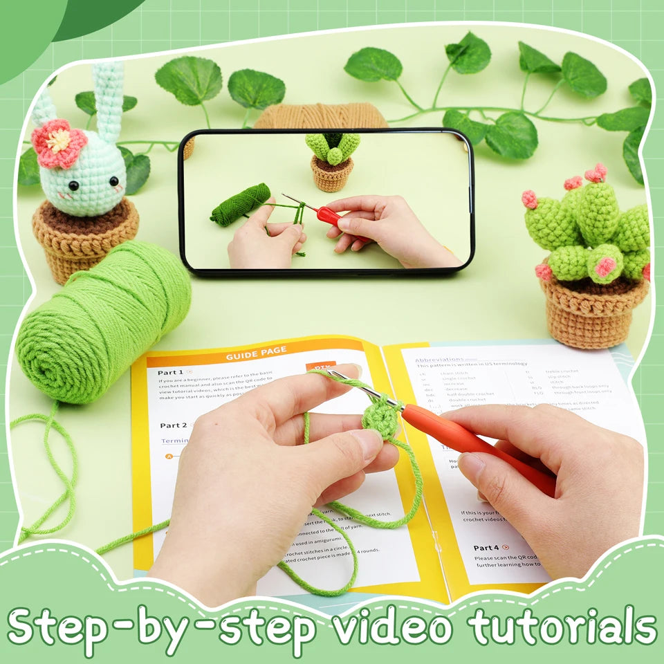 Crochet Material Package Kit for Beginners with Step-by-Step Video Tutorial and Instructions Complete Crochet Supplies Set