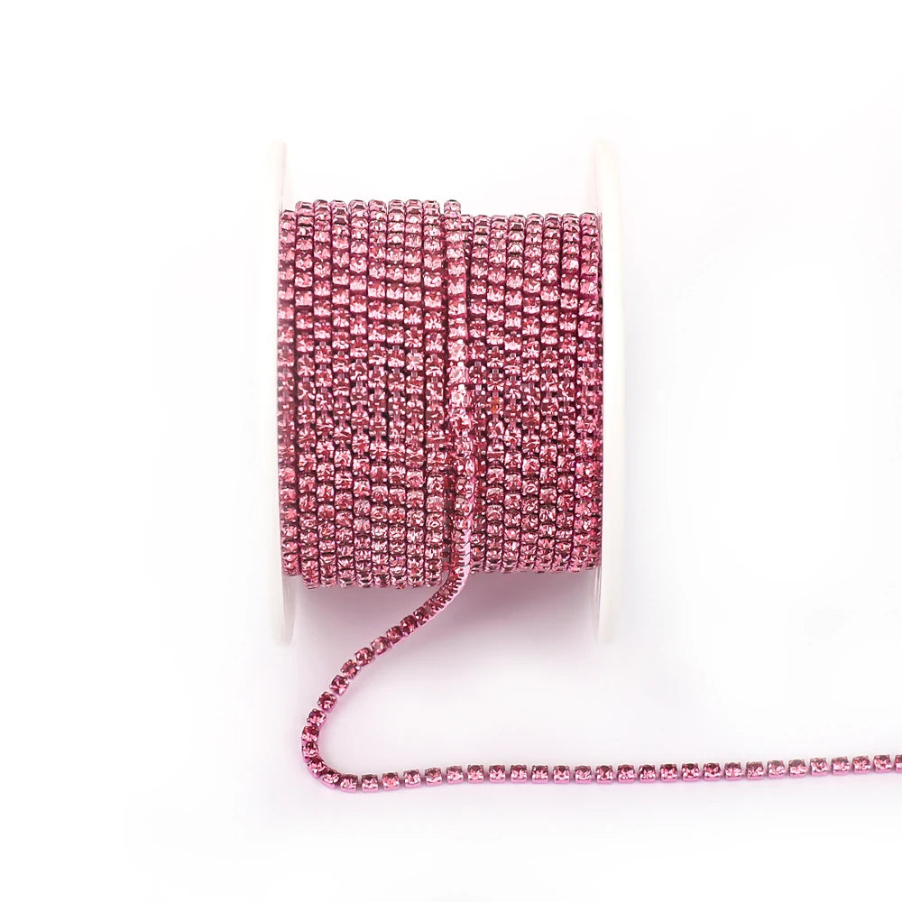 SS6 SS8 SS12 Sewing Red Glass Rhinestone Chain Trim Strass Cup Chain Crystal Ribbon Banding For Clothes DIY Crafts