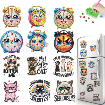 12PCS 2D Flat DIY Diamond Painting Refrigerator Magnet Diamond Art Kits Crystal Refrigerator Magnet for Home Kitchen Decoration