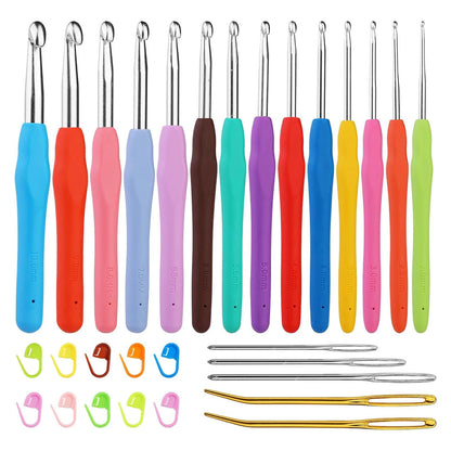 KRABALL Crochet Knitting Hooks Set with Big Eye Yarn Needles and Stitch Markers Clip Knit Tool Kit Accessories for Beginners