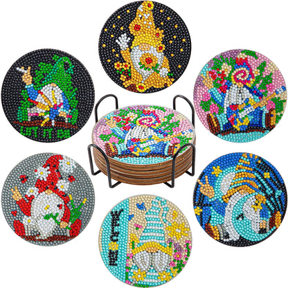 6Pcs DIY Diamond Painting Coasters Mandala Flowers 5D Full Drill Diamond Art Non Slip Coasters with Holder Ideal Christmas Gift