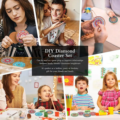 6Pcs DIY Diamond Painting Coasters Mandala Flowers 5D Full Drill Diamond Art Non Slip Coasters with Holder Ideal Christmas Gift