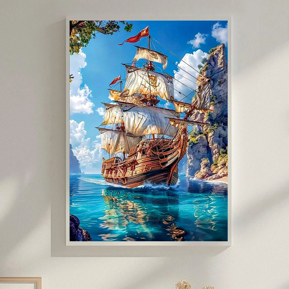 5D DIY Sailboat Diamond Paintings Kit Landscape New Collection Mosaic Mountain Diamond Embroidery Kits Decorative Paintings