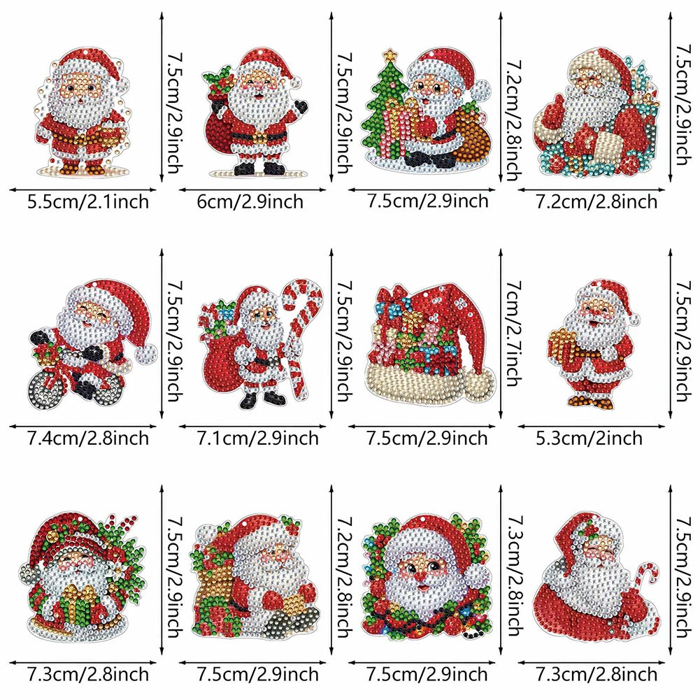 12Pcs Christmas Diamond Painting Keychain Kits