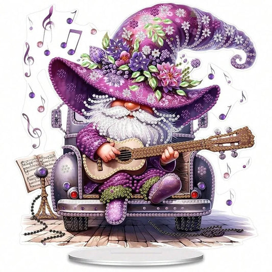 5D Diamond Painting Set With Purple Music Gnome Pattern Diamond Art Desktop Decor Gemstone Inlaid Craft For Home And Bedroom