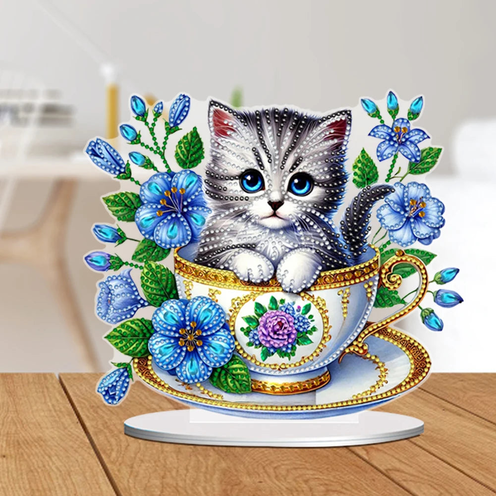 2D/Flat Teacup Cat DIY Diamond Painting Tabletop Ornaments Kit
