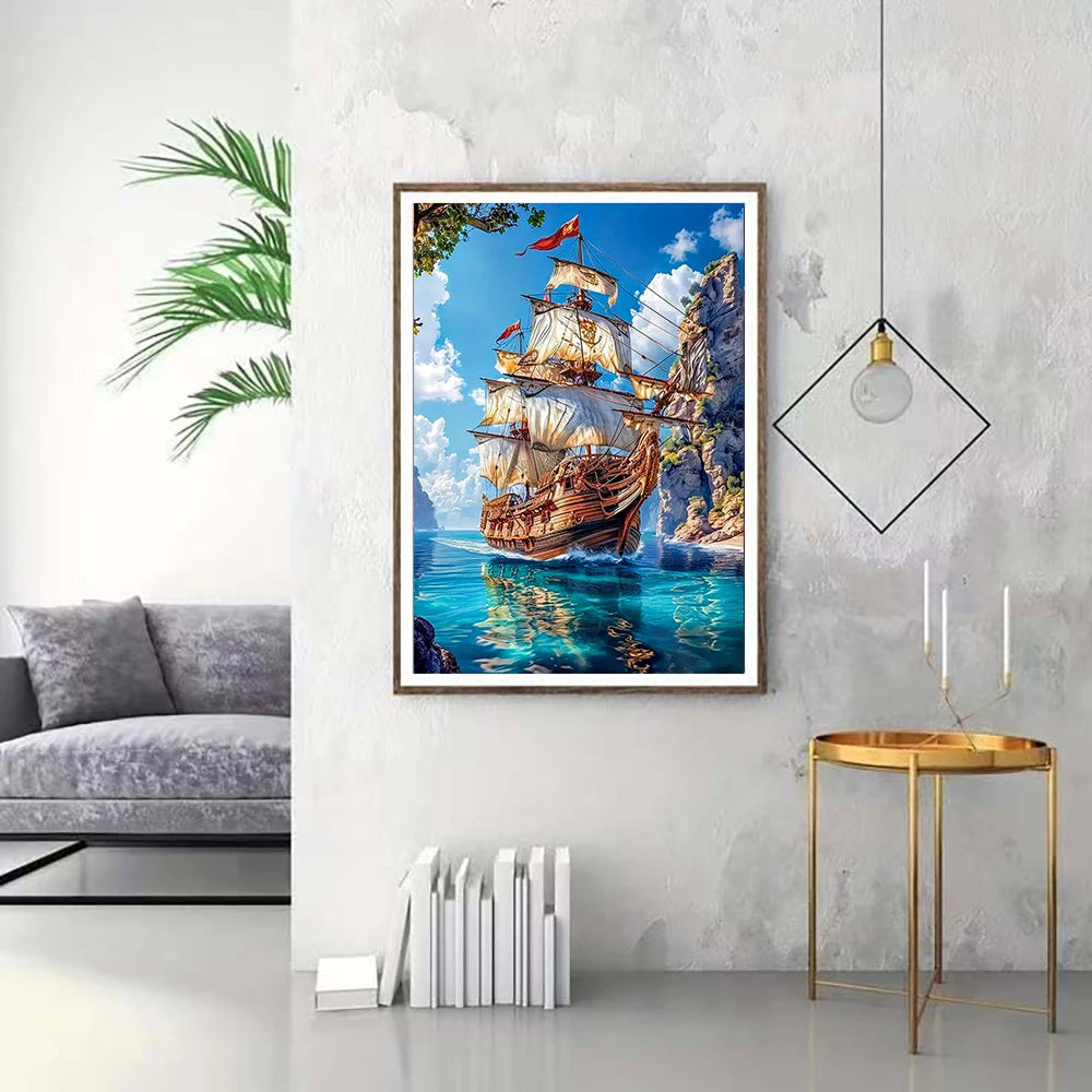 5D DIY Sailboat Diamond Paintings Kit Landscape New Collection Mosaic Mountain Diamond Embroidery Kits Decorative Paintings