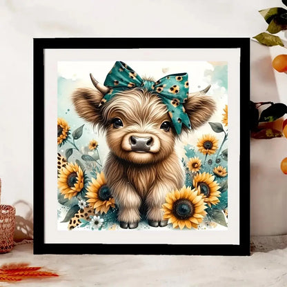 5D Diamond Painting Kit for Adults, DIY Highland Cow Full Round Gem Crystal Art, Home Wall Decor 12x12 Inches