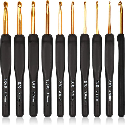 8PCS Black Crochet Hooks Set  for Arthritic Hands,Ergonomic Crochet Hook Soft Crochet Needle,2.5-6.0mm Crochet Kit for Beginners