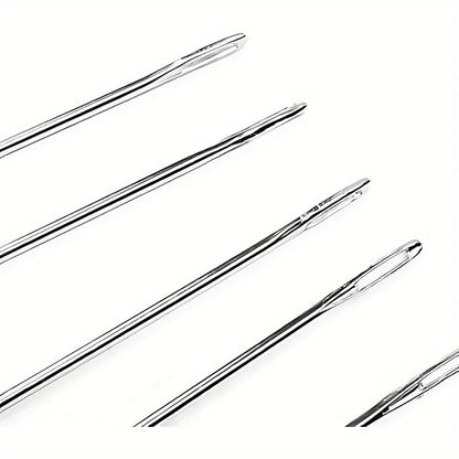 55-Piece Stainless Steel Hand Sewing Needles Set, Large Eye Needles for Embroidery & Sewing, Multi Sizes, White Packaging, Non-R