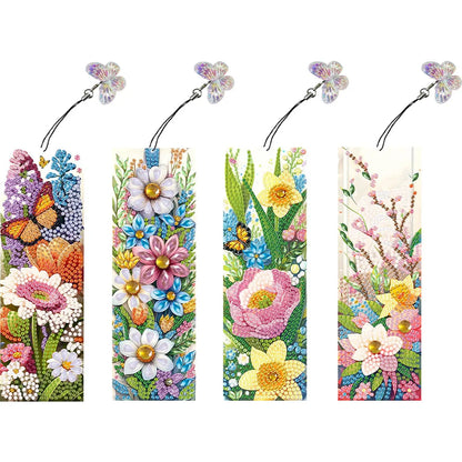 4Pcs DIY with Butterfly Pendants Diamond Painting Bookmark