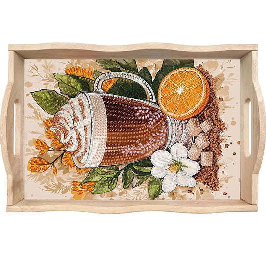 Diamond Art Painting Wooden Serving Tray with Handle Wooden DIY Diamond Painting Tray Kit for Home Dining and Parties