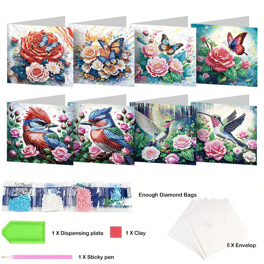 8/12Pcs 5D Rhinestone Embroidery Arts Cards Kits